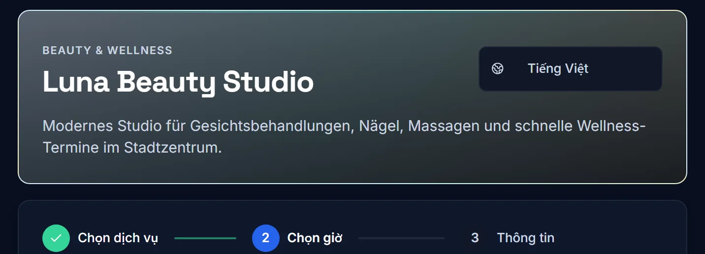 Dieselbe Buchungsseite auf Vietnamesisch, mit den Schritten Chon dich vu, Chon gio und Thong tin